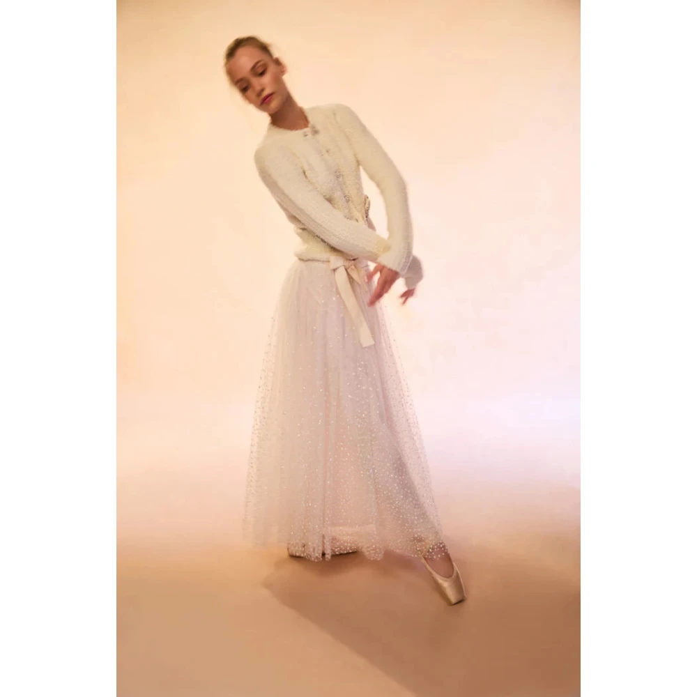 Loveshackfancy Glitter Tule Maxi Rok Beige Dames
