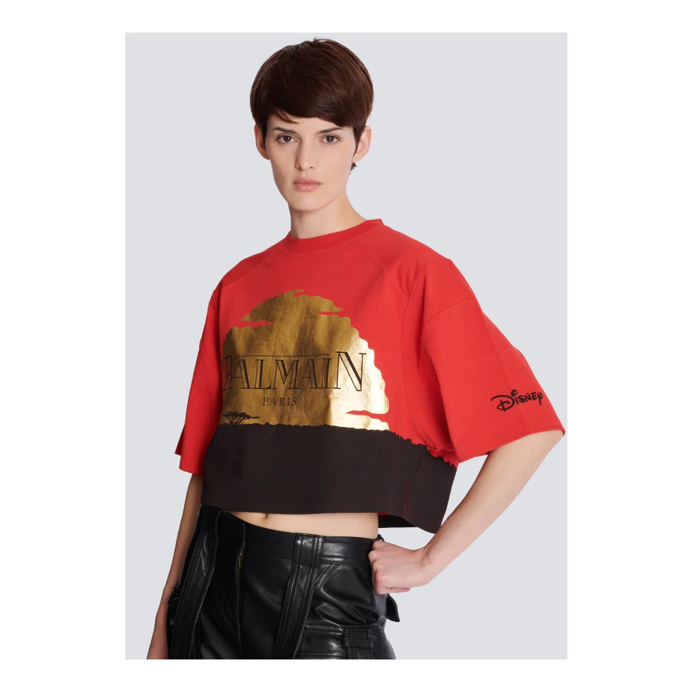 Balmain Disney x: The Lion King Zonsondergang bedrukt kort T-shirt Multicolor Dames