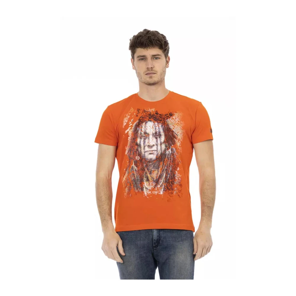 Trussardi Men's Orange T-Shirts, L, Native American Print Tee Stylish Crew Neck