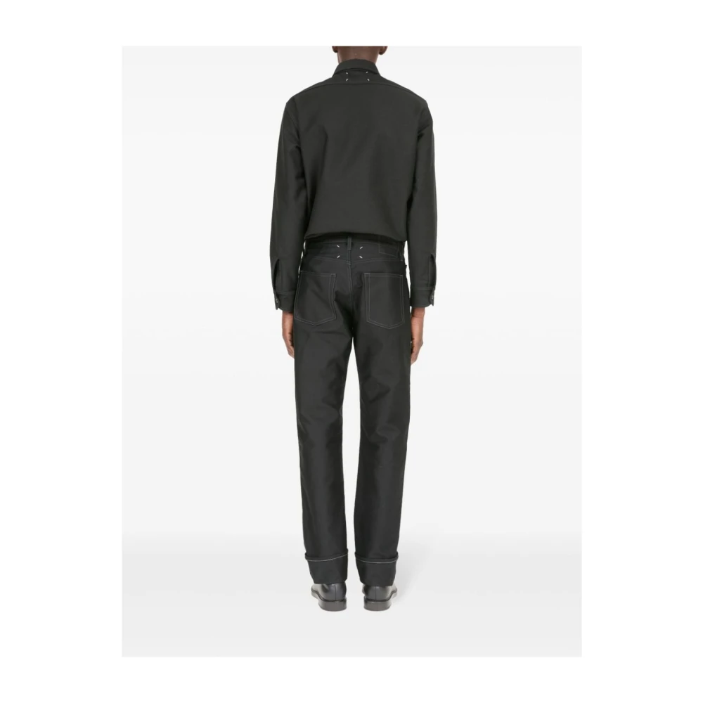 Maison Margiela Zwarte Katoenen Broek met Satijnen Afwerking Black Heren