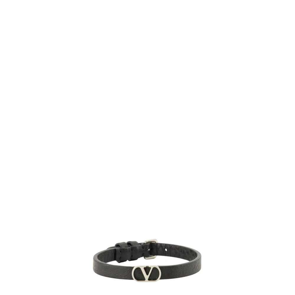 Valentino Garavani Men's Black Vlogo Signature Grainy Leather Bracelet - Image 2
