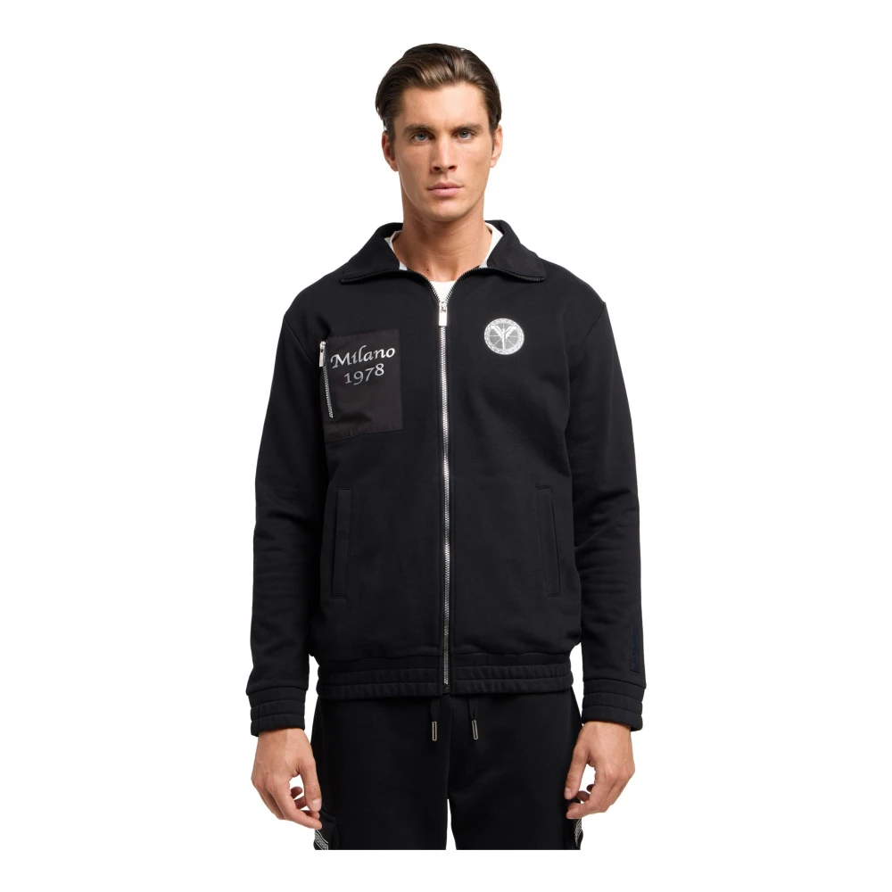 carlo colucci Stijlvol Zip-Through Sweatshirt voor Heren Black Heren