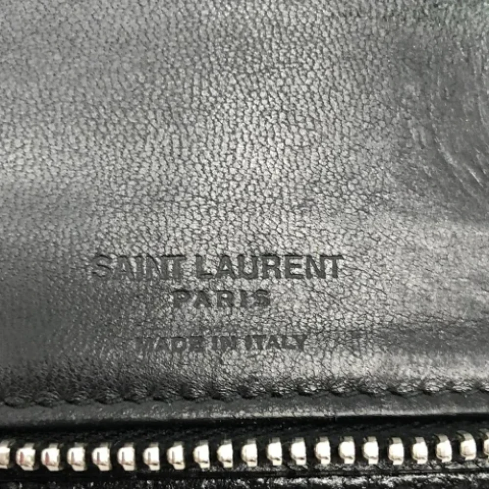 Saint Laurent Vintage Tweedehands Zwarte Leren Portemonnee Black Dames