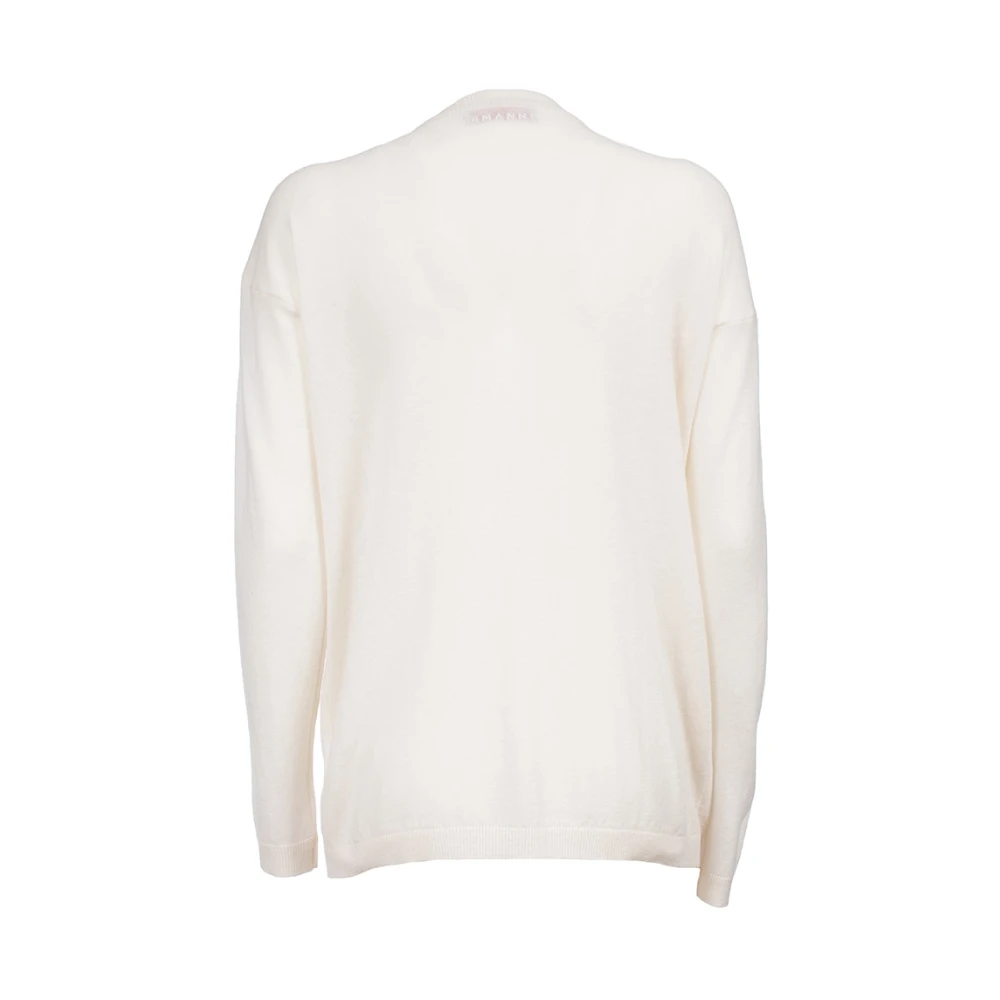Ermanno Scervino Geborduurde Gebreide Top V-Hals Stijl Beige Dames