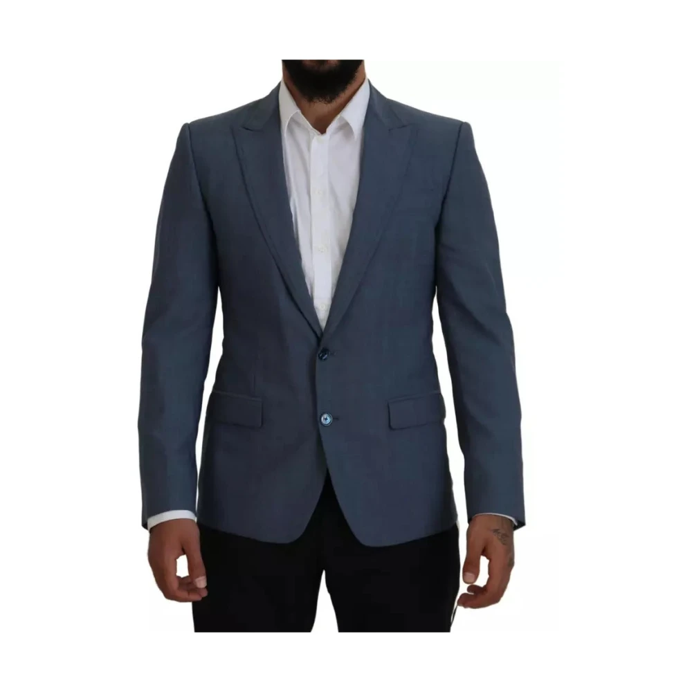 Dolce & Gabbana Men's Blue Formal Blazers,, Wool Slim-Fit Blazer Jacket Extra Small