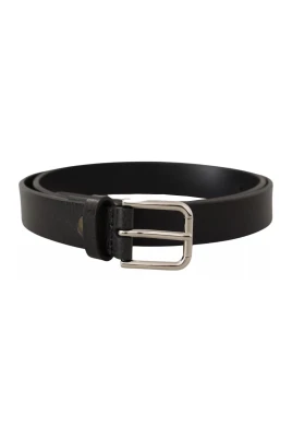 Calf Leather Silver-Tone Metal Buckle Belt