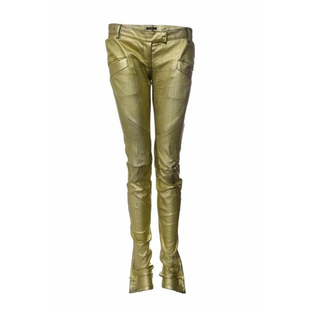 Balmain Pre-owned metallic biker pants Yellow, Dam