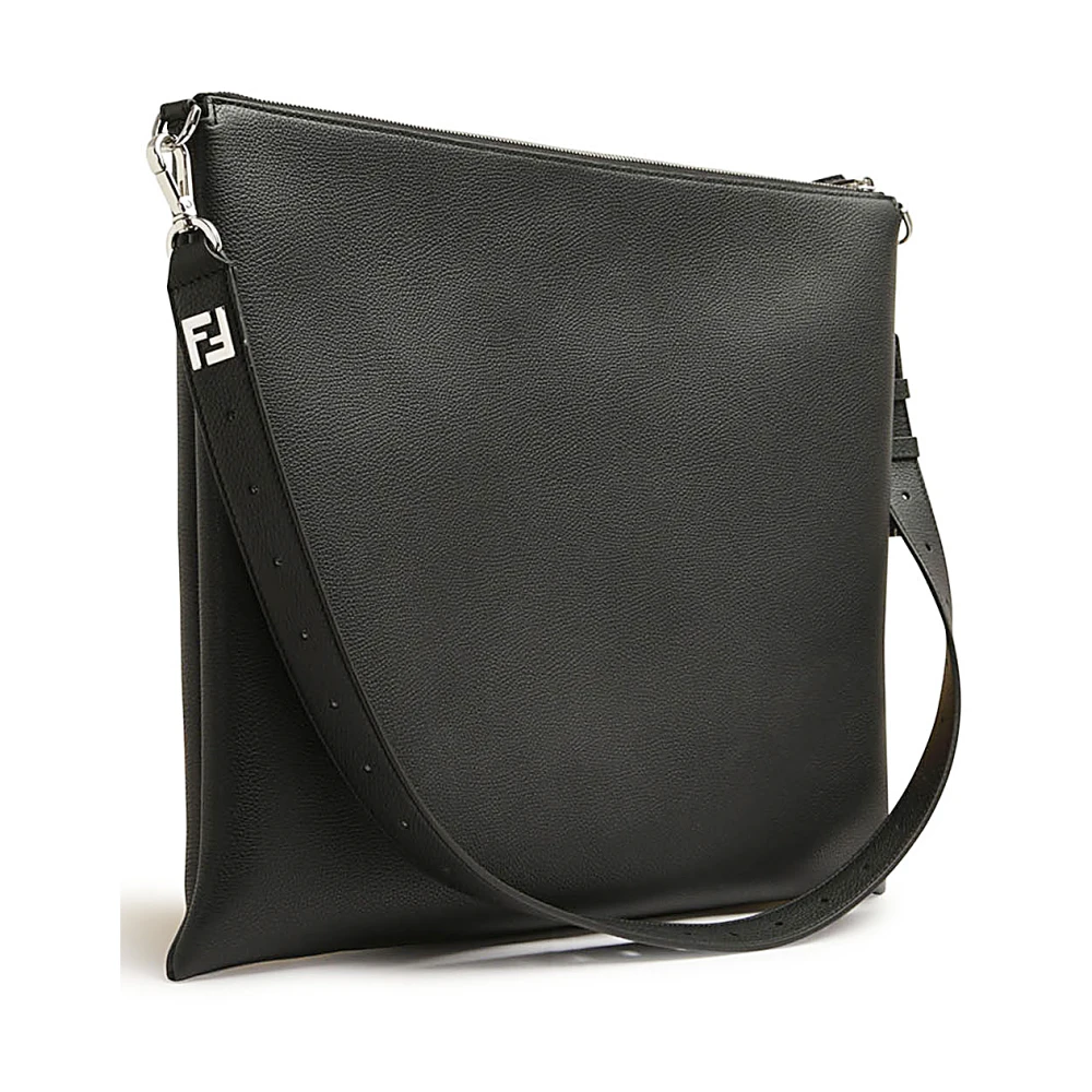 Fendi Zwarte Leren Schoudertas Black Heren