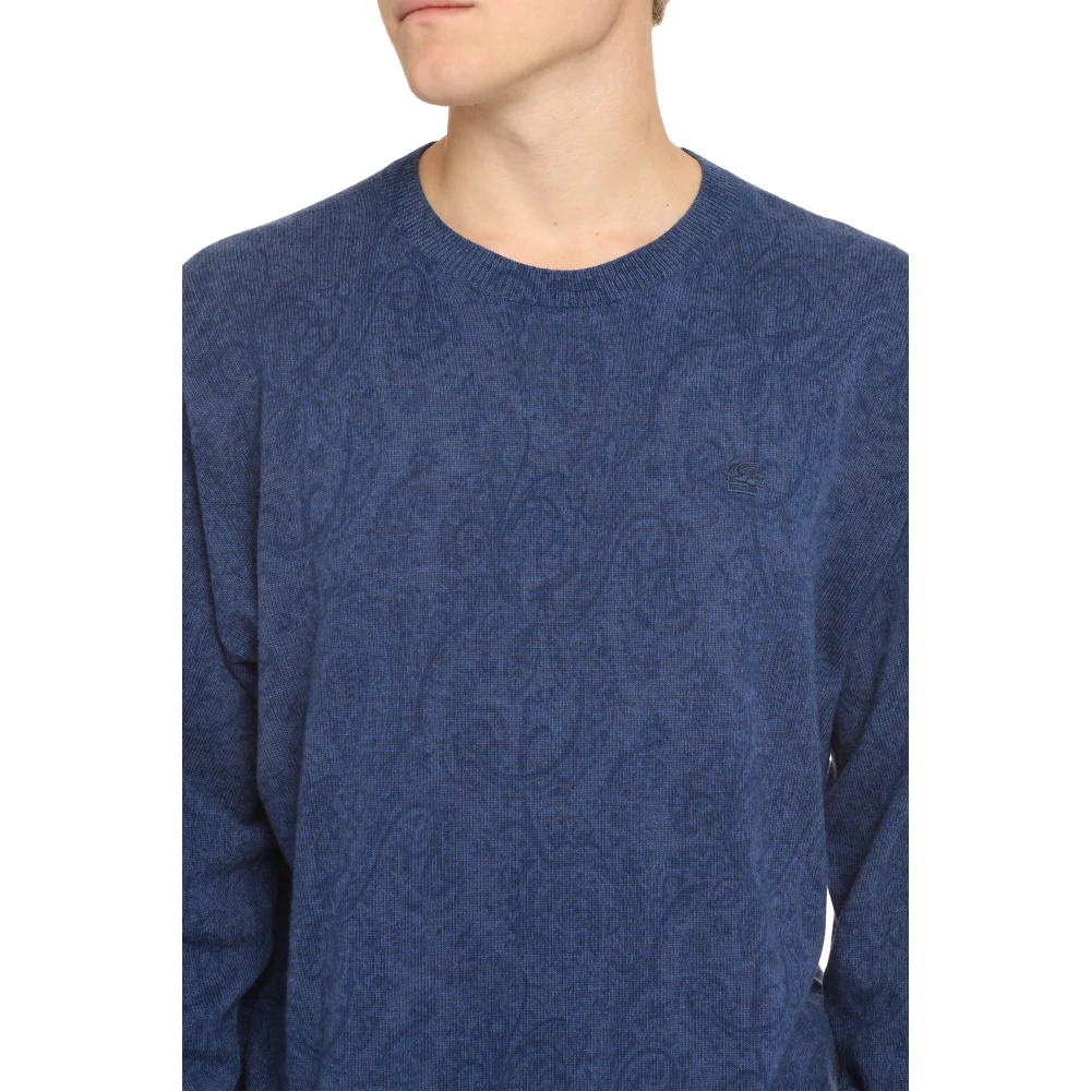 ETRO Wollen Trui met Paisley Motief Blue Heren