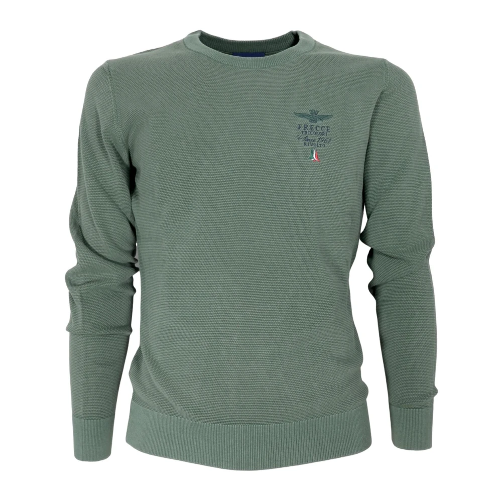 Aeronautica Militare Men's Green Cotton Crew Neck Jumper Ma1394 - Round-Neck Knitwear - S - Knitwear