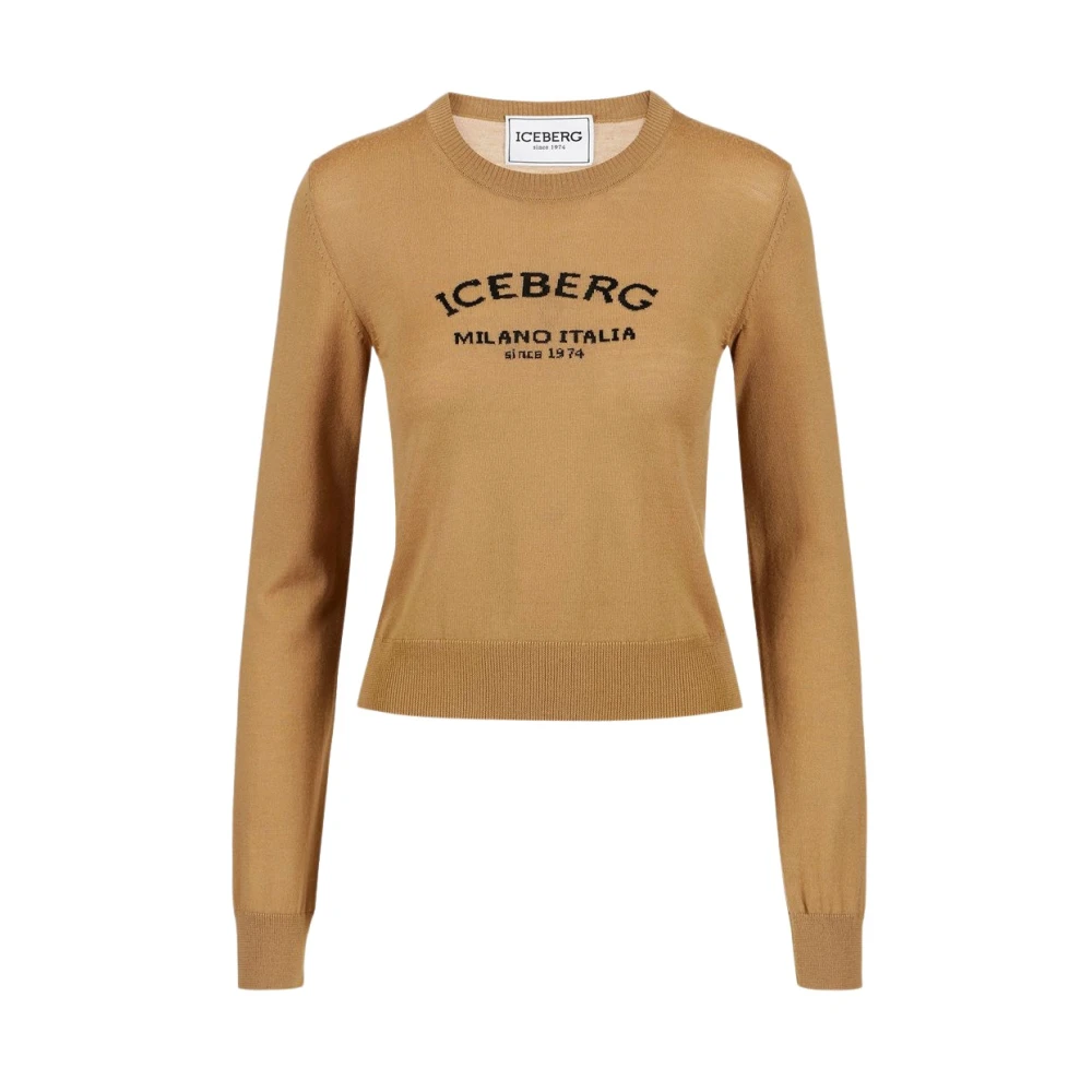Iceberg Trui met ronde hals en logo Beige Dames