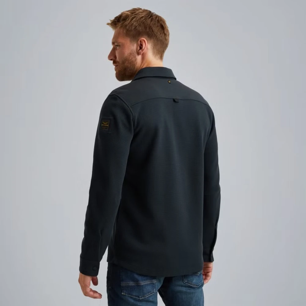PME Legend Wafel Dubbelzijdig Jersey Overhemd Jas Blue Heren