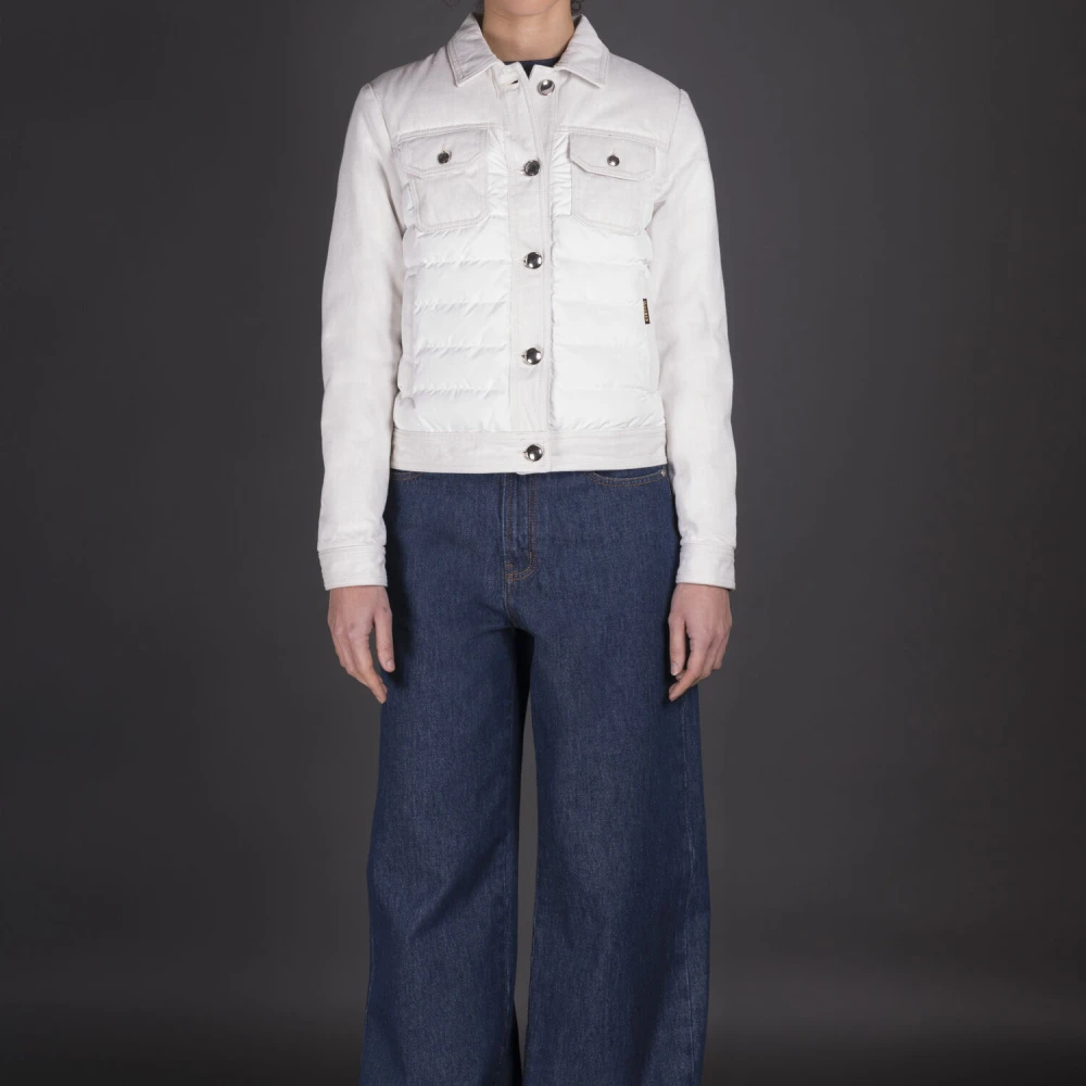 Moorer Ecru Denim Quilted Jacket Beige Dames