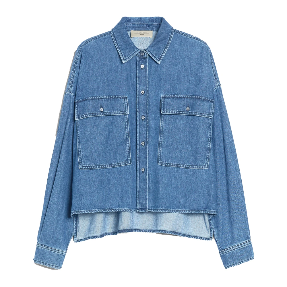 Max Mara Weekend Blauwe Denim Shirt met Grote Zakken Blue Dames