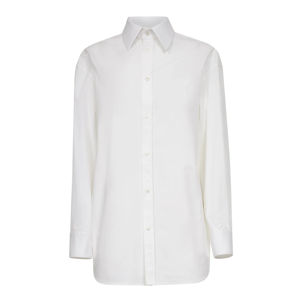 Saint Laurent Women's White Cotton Shirt With Cassandre Embroidery