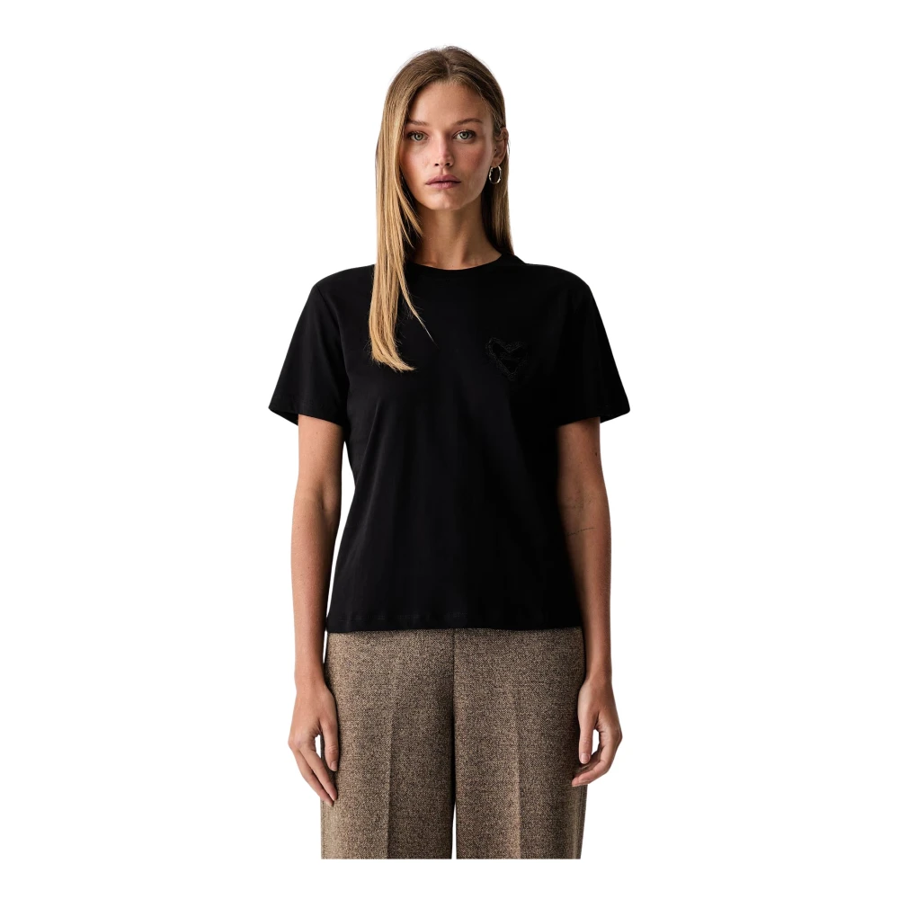 Twinset Donna Nero - T-Shirt Con Applicazione A Cuore - Tops - S