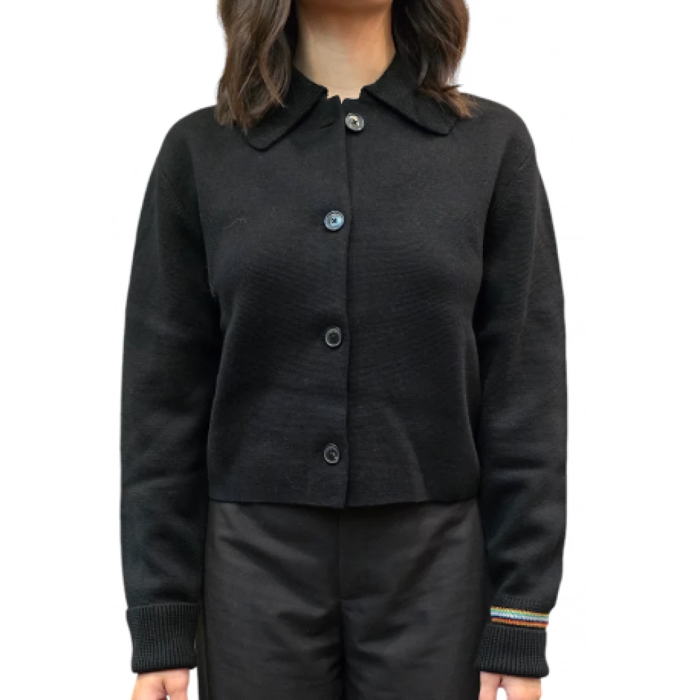 Paul Smith Geblokkeerd gebreid zwart vest met rand Black Dames