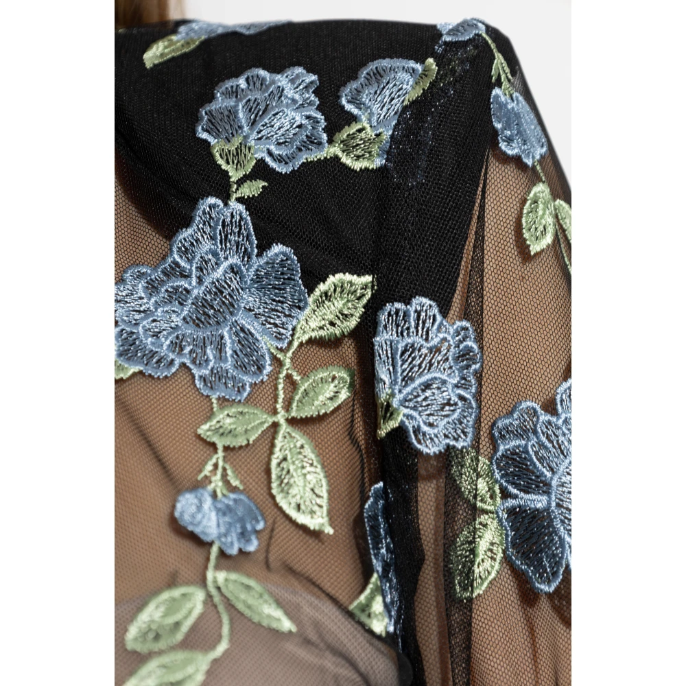 Rotate Birger Christensen Transparant Bloemenpatroon Shirt Black Dames