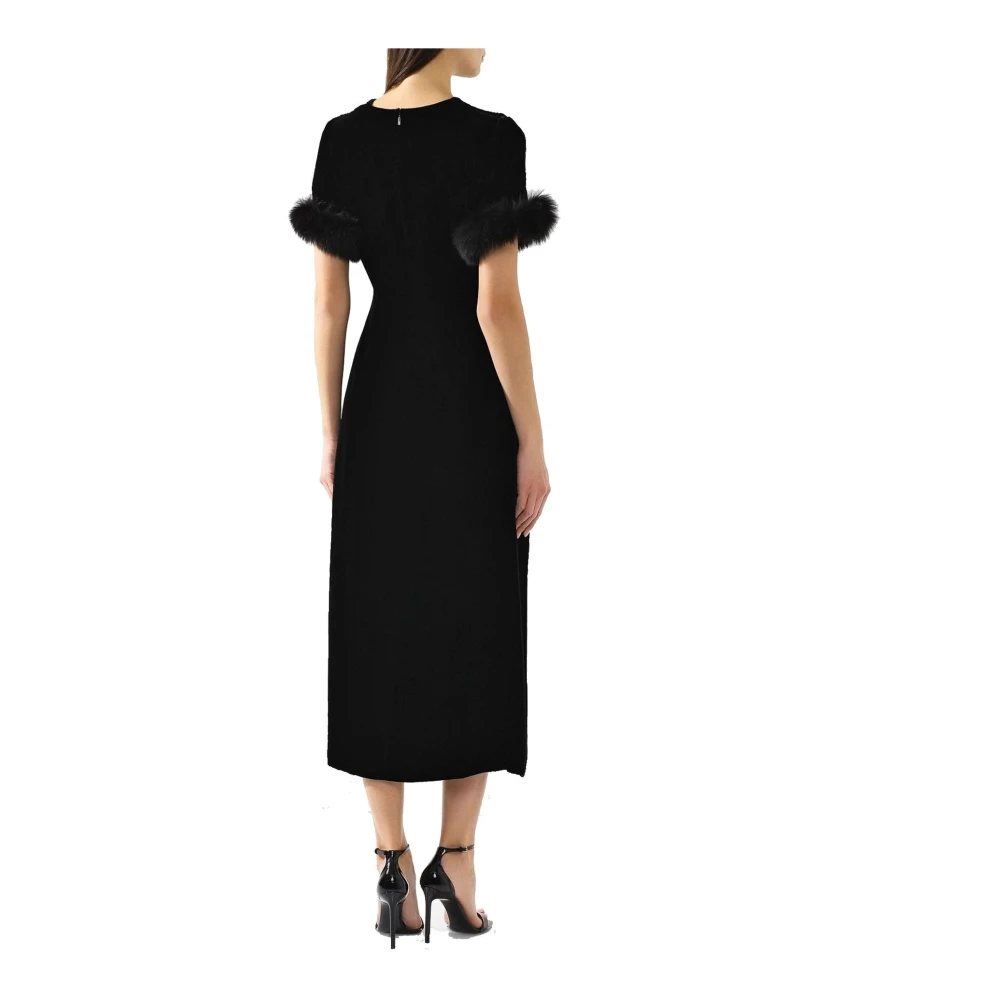 Fendi Fluweel Midi Jurk met Bontafwerking Black Dames