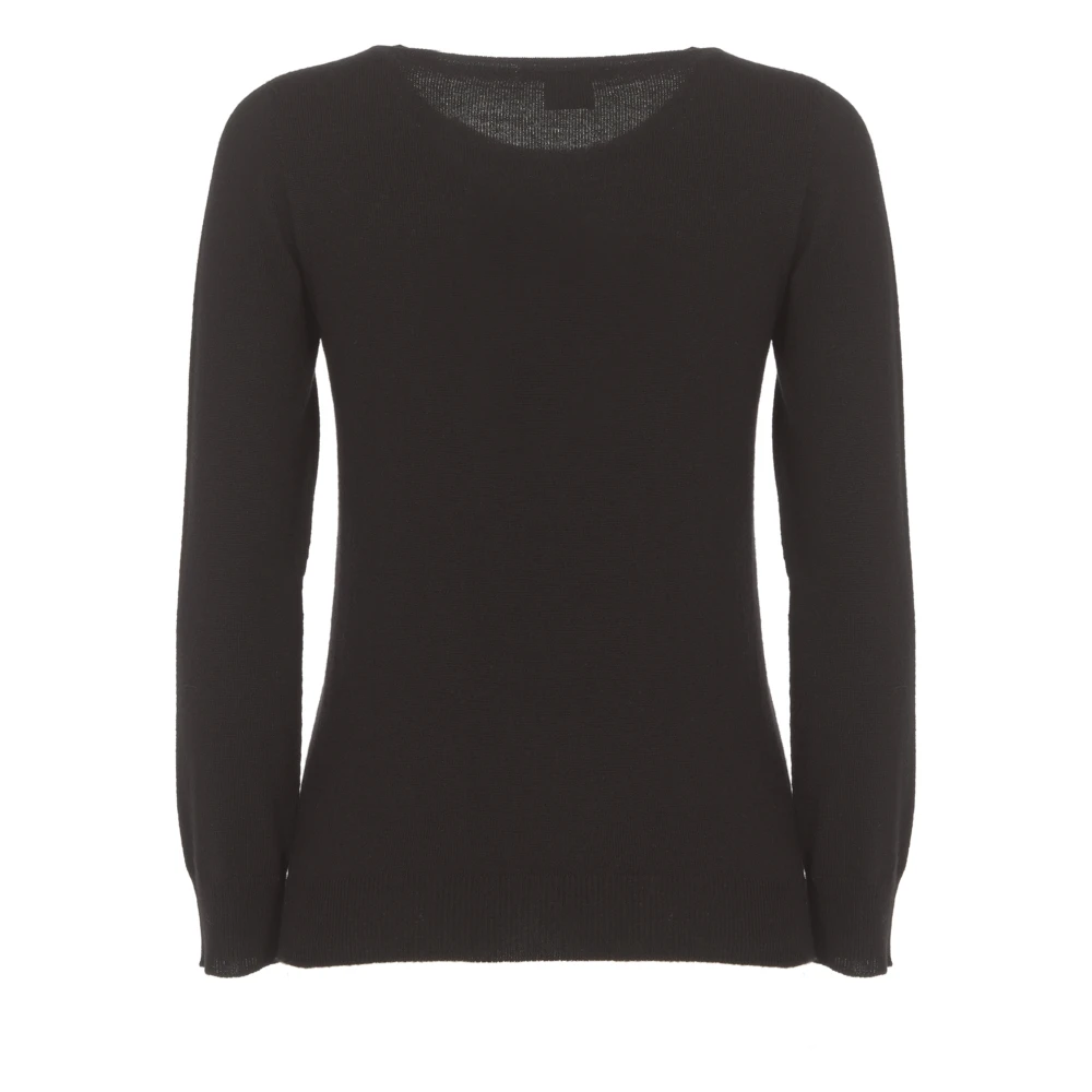 Kangra Zwarte Kasjmier Wollen Trui Vrouwen Ronde Hals Black Dames