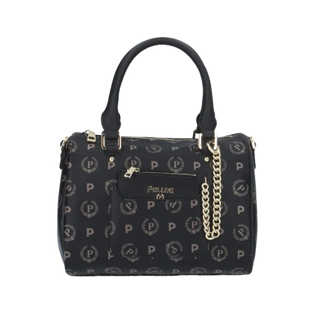 Pollini Black Handbags, Female, One Size, Heritage Re-Edition Double Handle Bag + Pocket