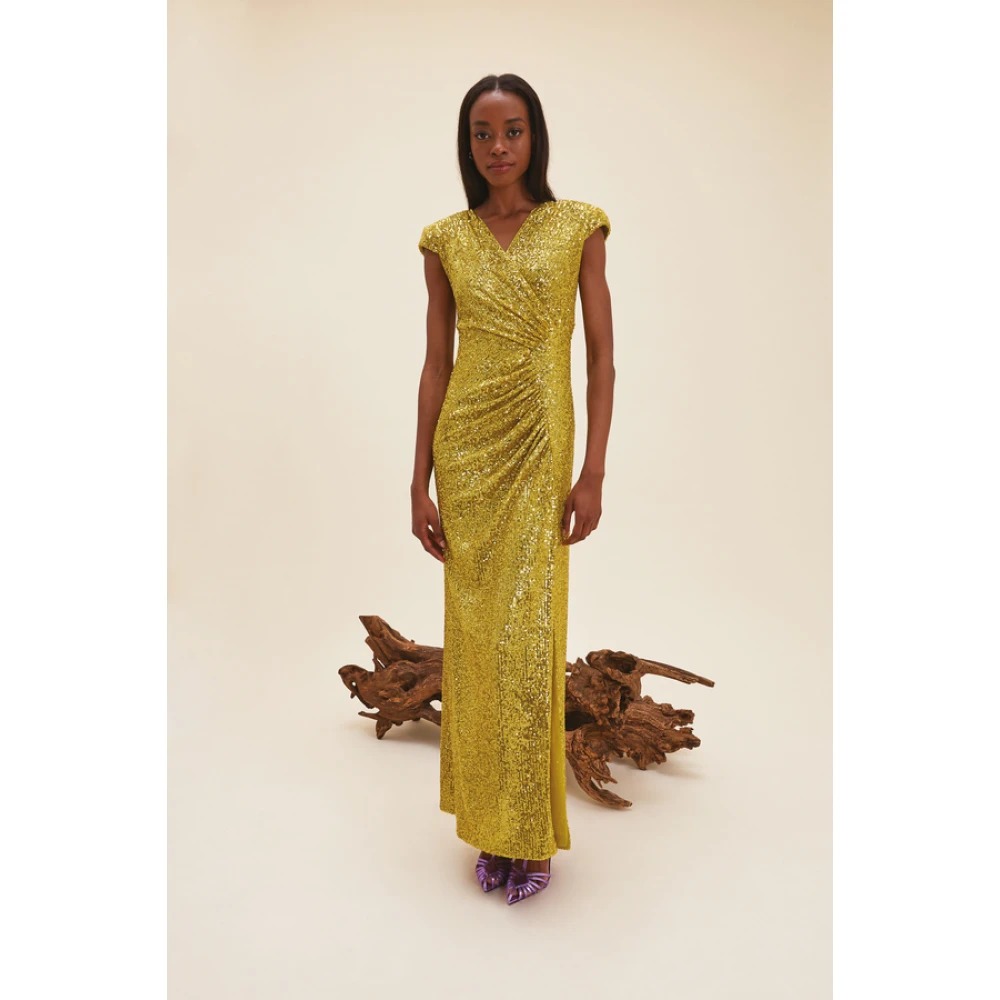 Nenette Paillet Lange Jurk met Zijdrapering Yellow Dames