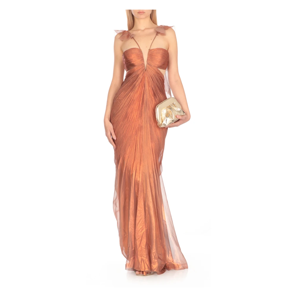 Maria Lucia Hohan Bronzen Zijden Jurk met Ruches Brown Dames