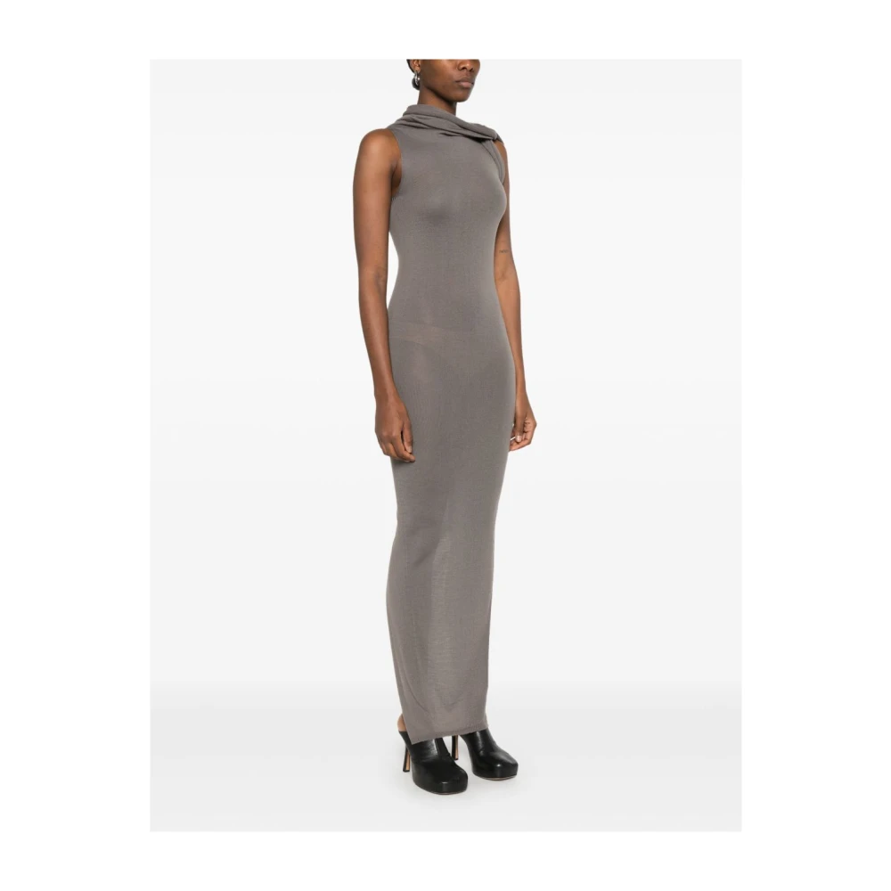 Rick Owens Banded T Wool Lange Jurk Gray Dames