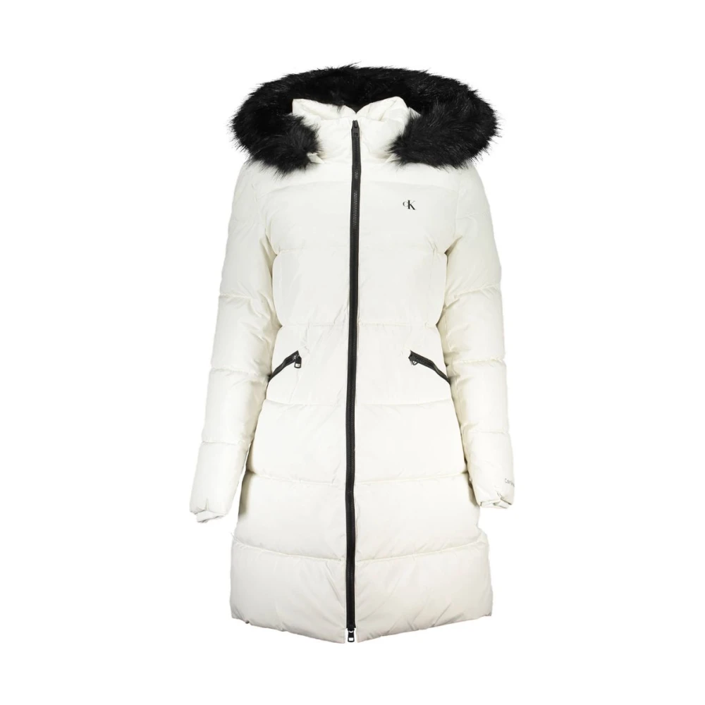 Calvin Klein Elegante witte jas met bontcapuchon White Dames