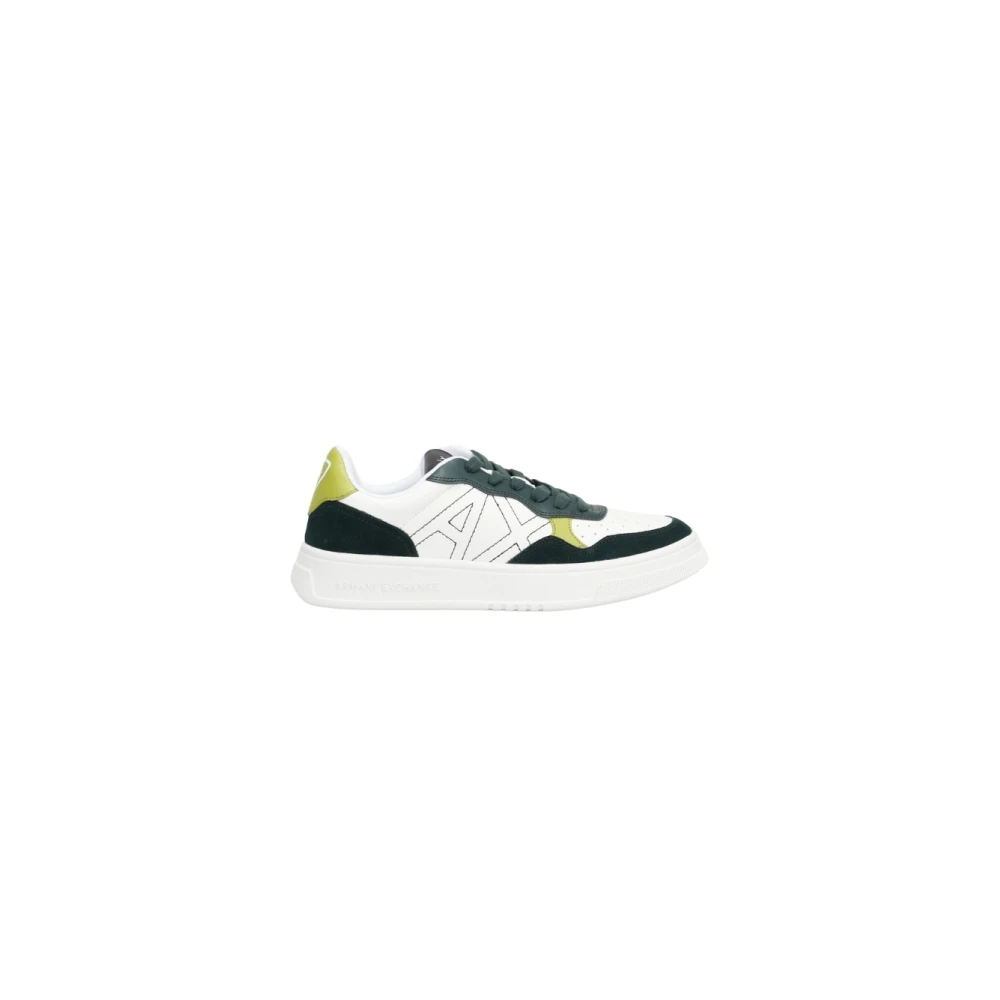 Armani Exchange Men's Multicolor Sneakers,, Elegant Leather Trainers White-Green Size 6 Uk