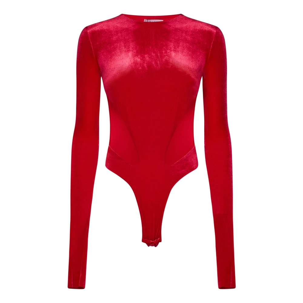 Amazuin Rode Velvet Bodysuit met Uitsnijdingen Red Dames