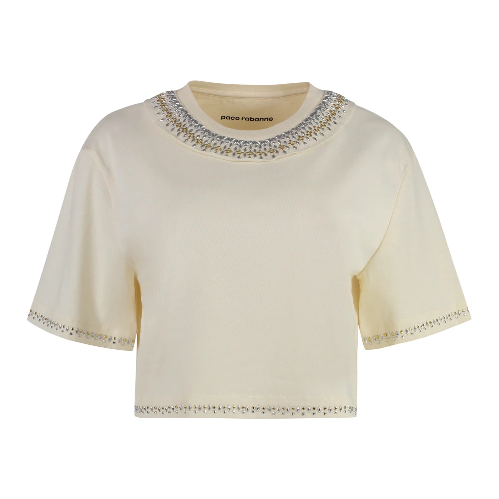 Paco Rabanne Geborduurde crew-neck T-shirt Beige Dames