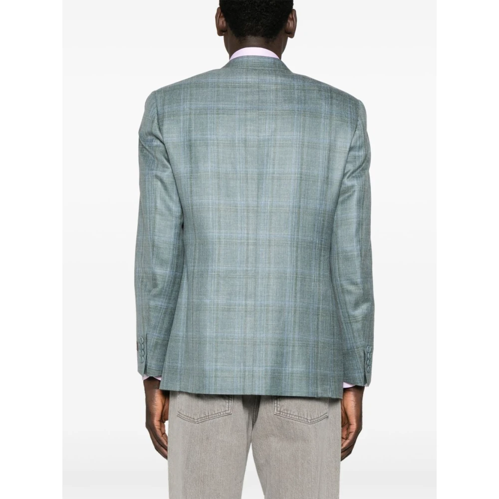 Canali Turquoise Blauw-Groen Geruite Blazer Green Heren