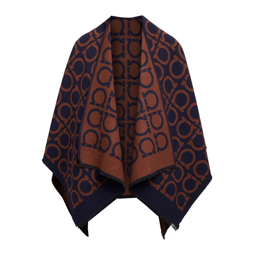 Salvatore Ferragamo Blauwe Wol en Zijde Cape Aw23 Multicolor Dames