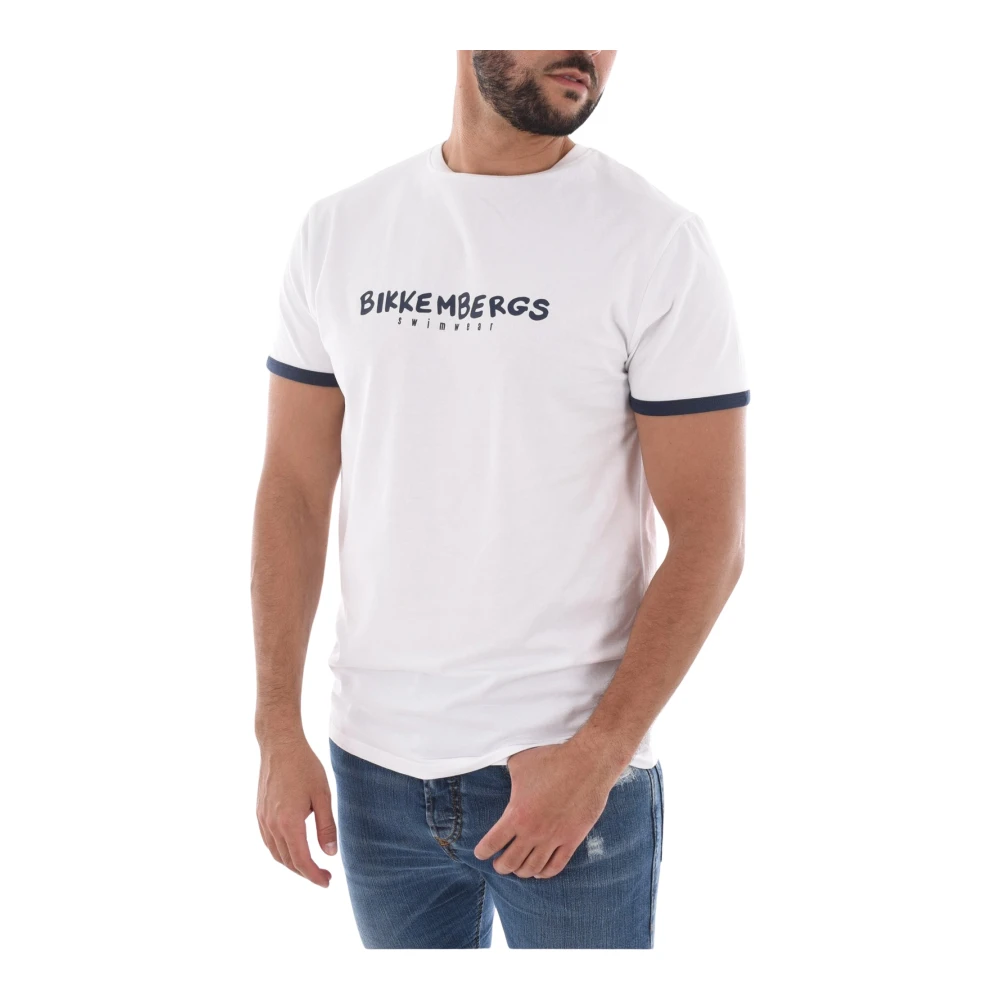 Bikkembergs Stretch Katoen Logo Print T-shirt White Heren