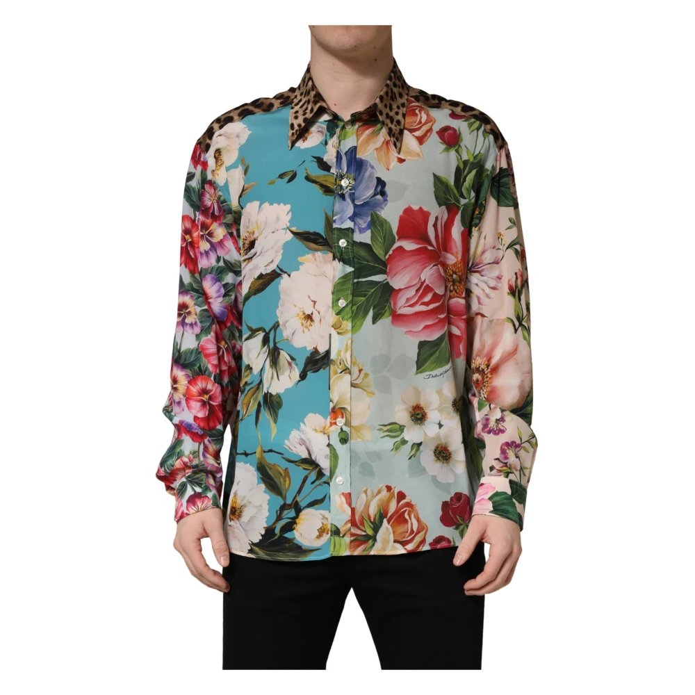 Dolce & Gabbana Men's Multicolor Floral Animal Print Collared Shirt - Casual Shirts - L - Shirts