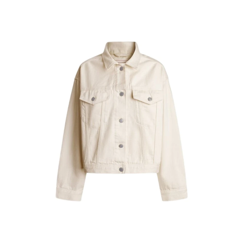 Pepe Jeans Logo Patch Pleat Back Denim Jacket Beige, Dam