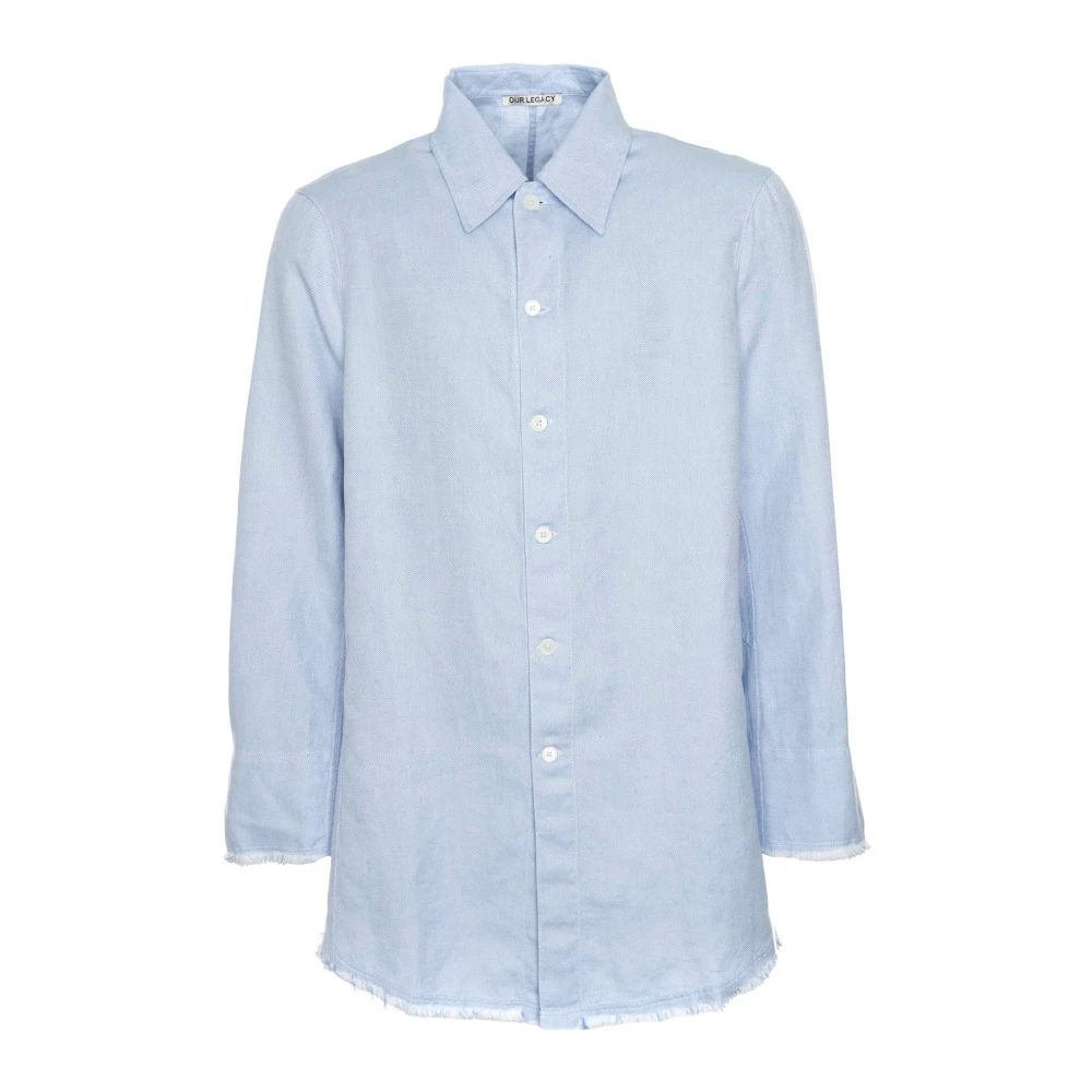 Our Legacy Blue Longline Raw-Cut Shirt - Male - Shirts - Xs - Blouses & Shirts