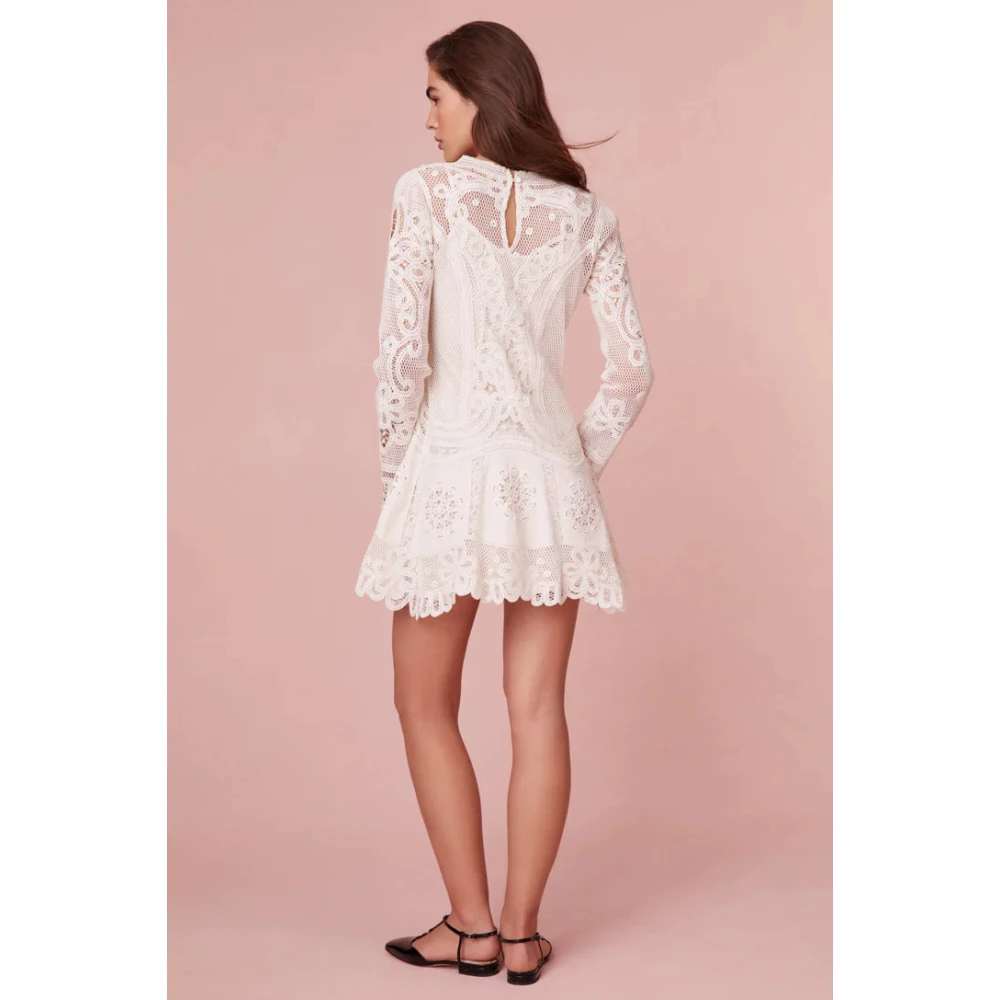 Loveshackfancy Elegante A-lijn Midi Jurk met Kant White Dames