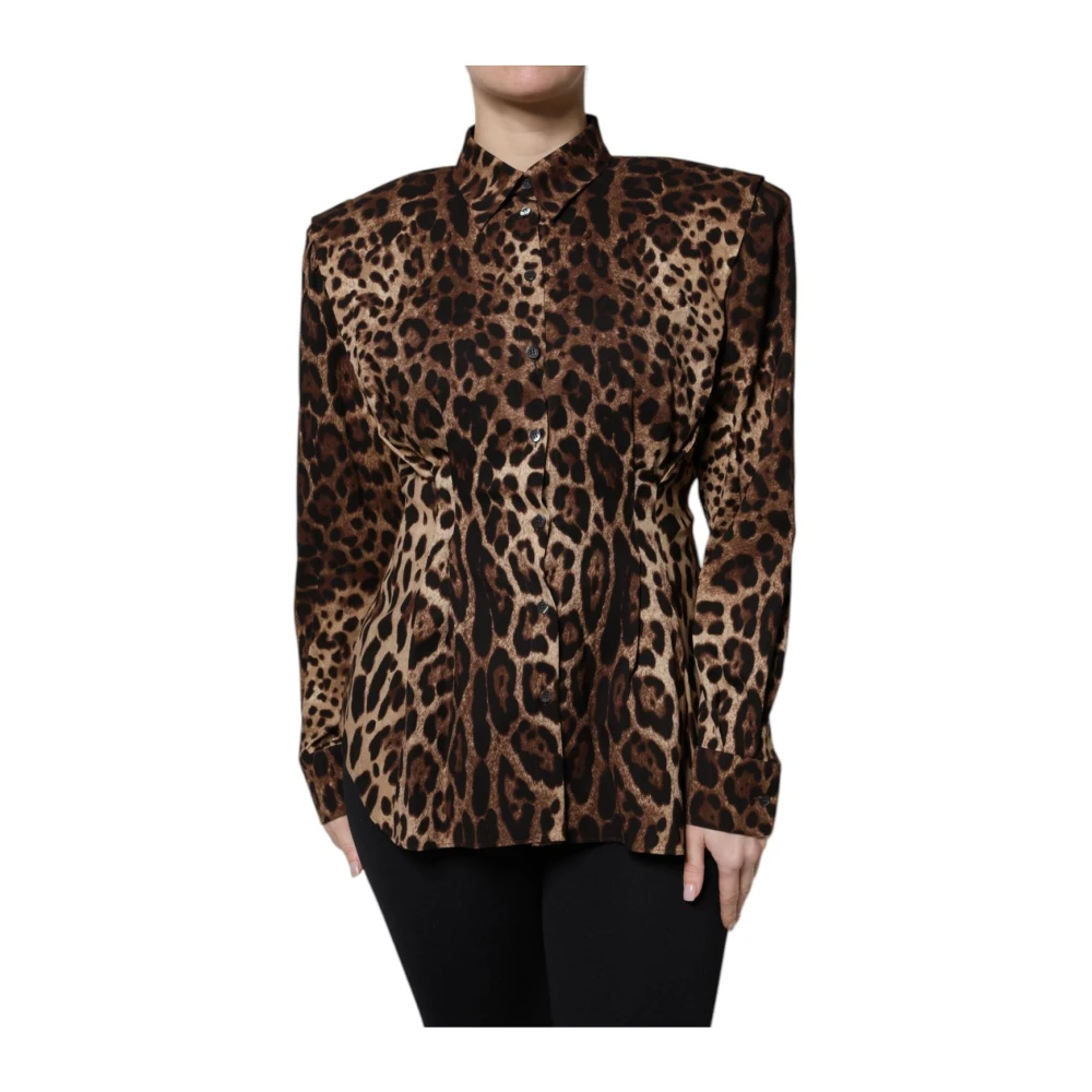 Dolce & Gabbana Women's Brown Leopard Print Silk Button Down Jacket