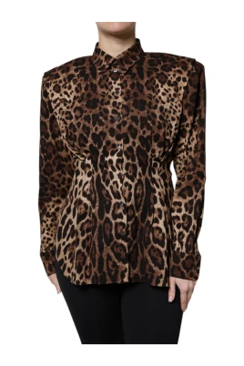 Leopardmönstrad Silk Button Down-jacka