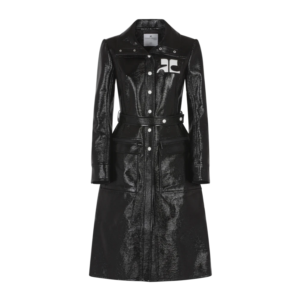 Courrèges Zwarte Vinyl Trenchcoat Black Dames