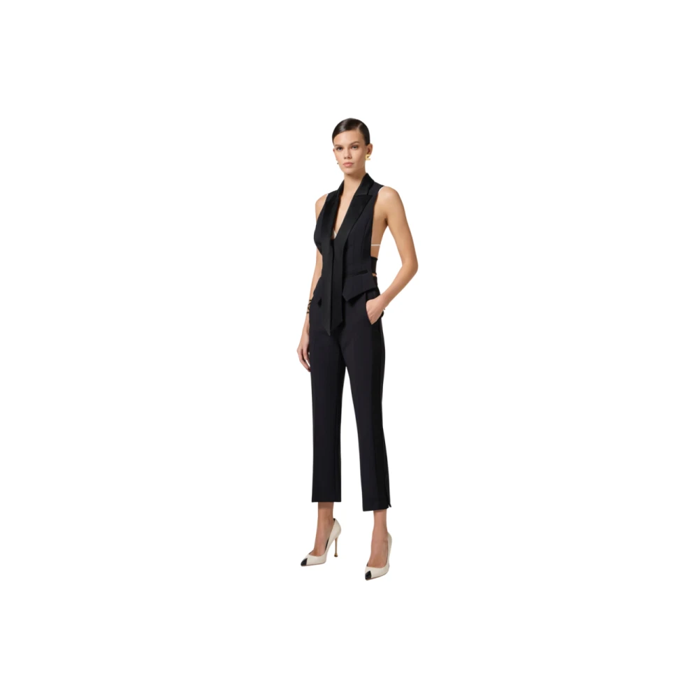 Elisabetta Franchi Zwarte Smokingbroek met Satijnen Banden Black Dames