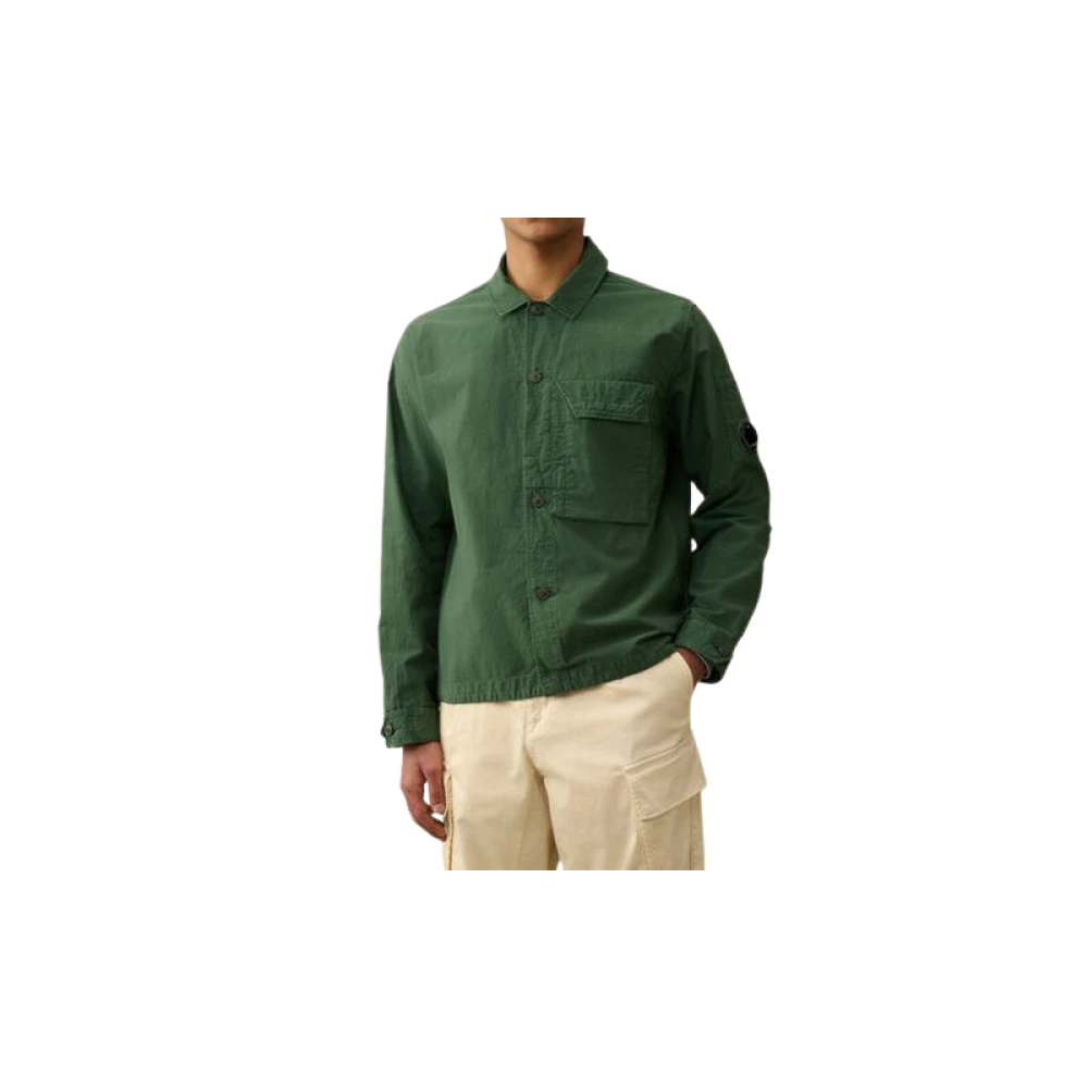 C.P. Company Katoen Ottoman Button-Up Overshirt Green Heren