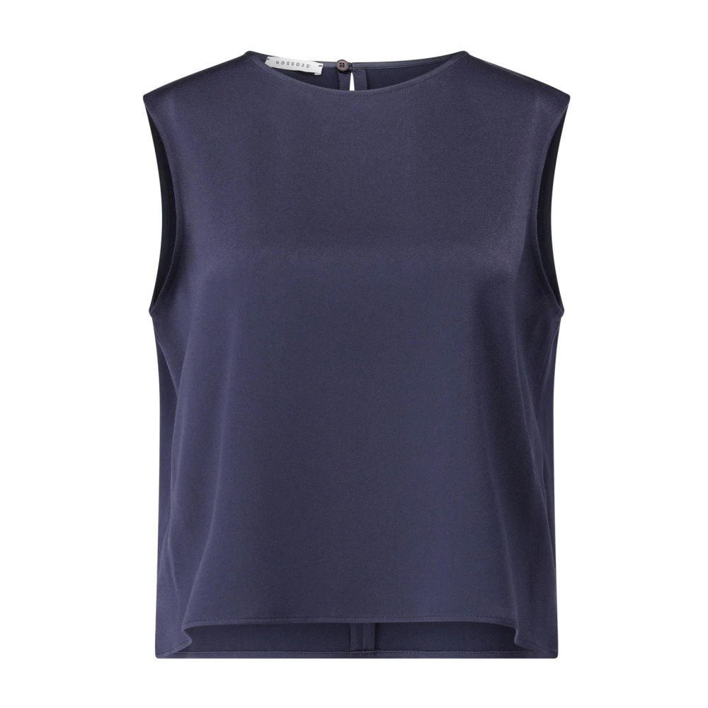 Rosso35 Satin Top Losse Pasvorm Ronde Hals Blue Dames