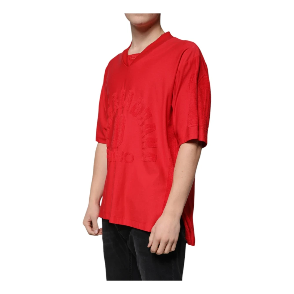 Dolce & Gabbana Rode V-hals Katoenen T-shirt Red Heren