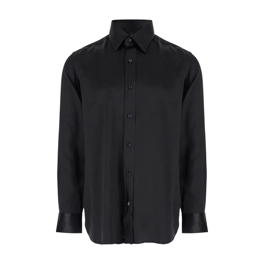 Tom Ford Zwarte Zijden Charmeuse Slim Fit Overhemd Black Heren