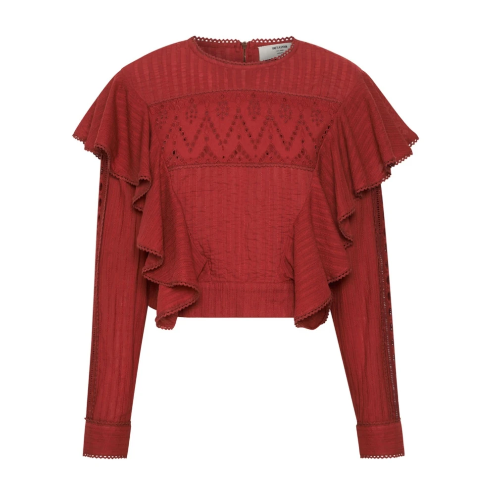 One Teaspoon Rode Victoria Blouse met Kant Details Brown Dames