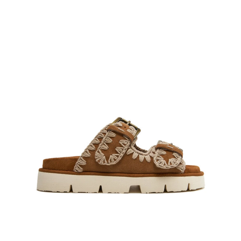 Mou Women's Brown Bio Sandal Two Buckles - Sliders - 4 Uk - Shoes