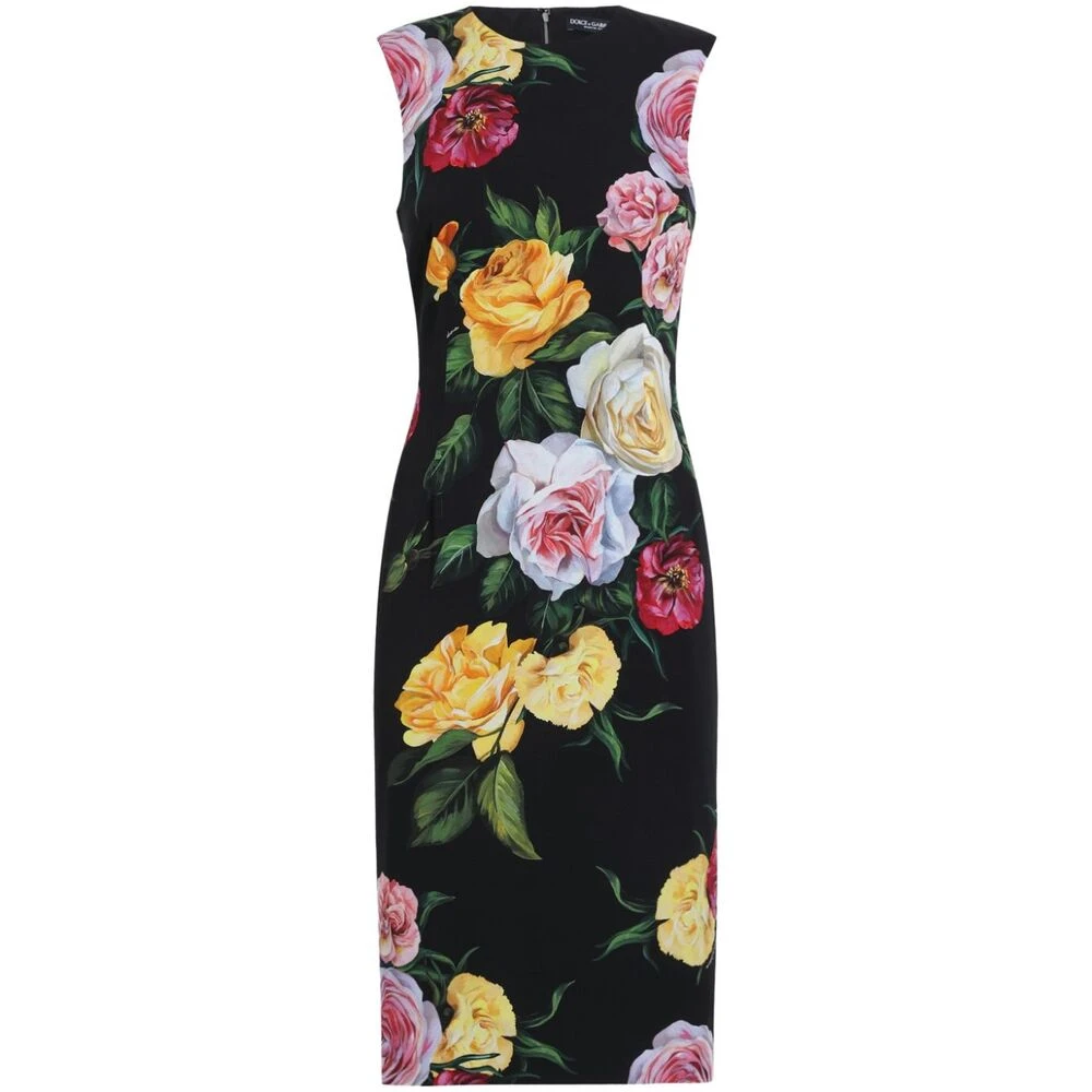 Dolce & Gabbana Bloemenprint Mouwloze Zwarte Jurk Multicolor Dames